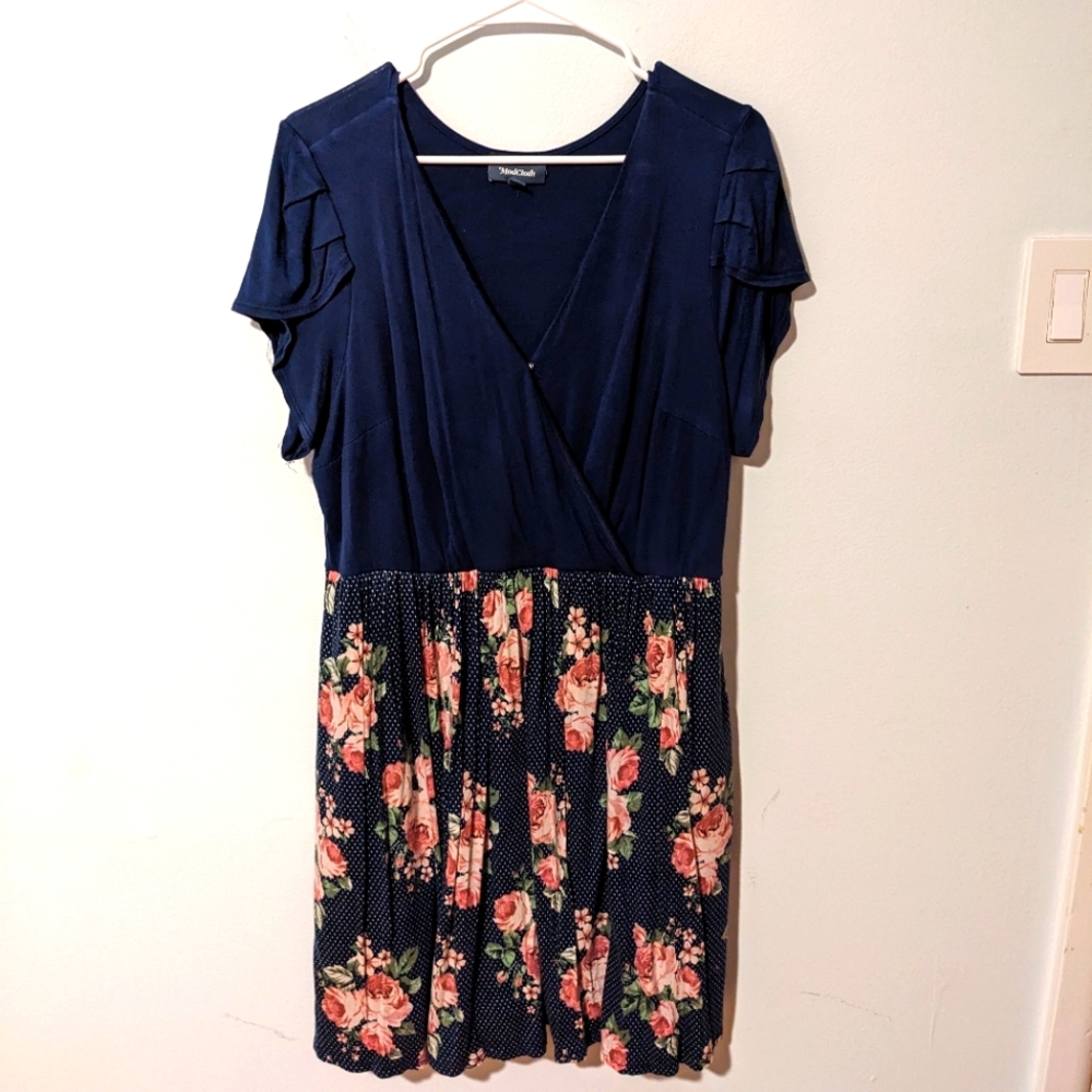ModCloth Dining Outdoors Navy Floral Short-Sleeve Mini Dress Size 1X